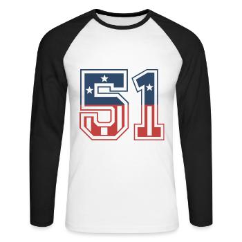 Number 51 USA - Unisex Long Sleeve Baseball T-Shirt - white/black - Front - Nik (191cm)