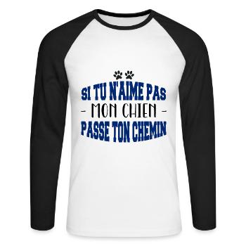 Si tu n’aimes pas mon chien - T-shirt baseball manches longues Homme - blanc/noir - Devant - Nik (191cm)