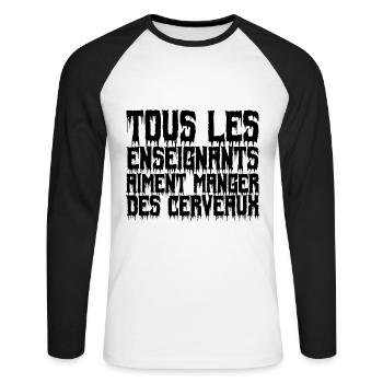 les enseignants aiment les cerveaux Enseignant - T-shirt baseball manches longues Homme - blanc/noir - Devant - Nik (191cm)