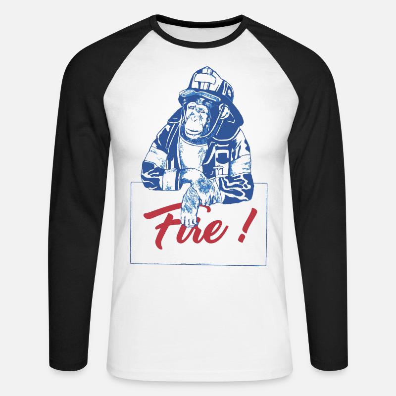 Chimpanzee Fire Monkey Monkey Firefighter Illustration - Unisex Long Sleeve Baseball T-Shirt - white/black