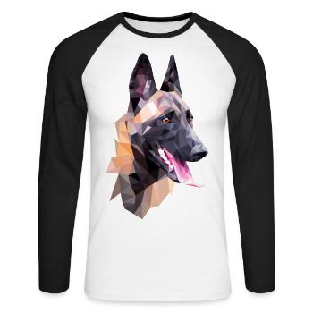 Porträt Hund Malinois - Unisex Baseballshirt langarm - Weiß/Schwarz - Vorne - Nik (191cm)