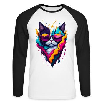 Niedliche abstrakte Katze - Unisex Baseballshirt langarm - Weiß/Schwarz - Vorne - Nik (191cm)