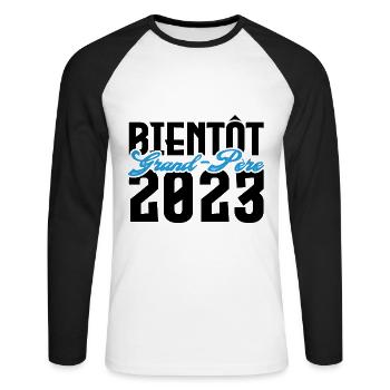 Cadeau Annonce grossesse bientôt Grand-père 2023. - T-shirt baseball manches longues Homme - blanc/noir - Devant - Nik (191cm)