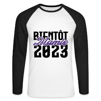 Cadeau Annonce grossesse bientôt Mamie 2023. - T-shirt baseball manches longues Homme - blanc/noir - Devant - Nik (191cm)