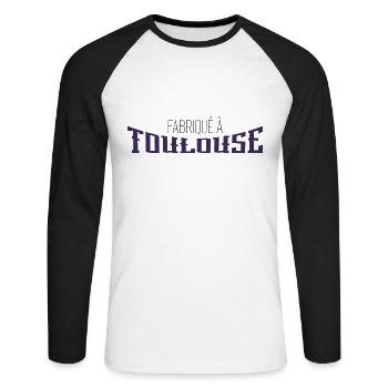 fabriqué à Toulouse. cadeau Toulouse - T-shirt baseball manches longues Homme - blanc/noir - Devant - Nik (191cm)