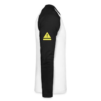 Exclamation mark on a warning triangle with an additional sign - Unisex Long Sleeve Baseball T-Shirt - white/black - Right - Nik (191cm)