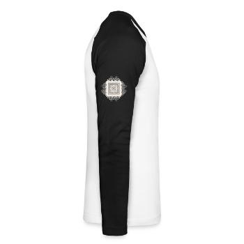 Kreatives Ornament - Unisex Baseballshirt langarm - Weiß/Schwarz - Rechts - Nik (191cm)