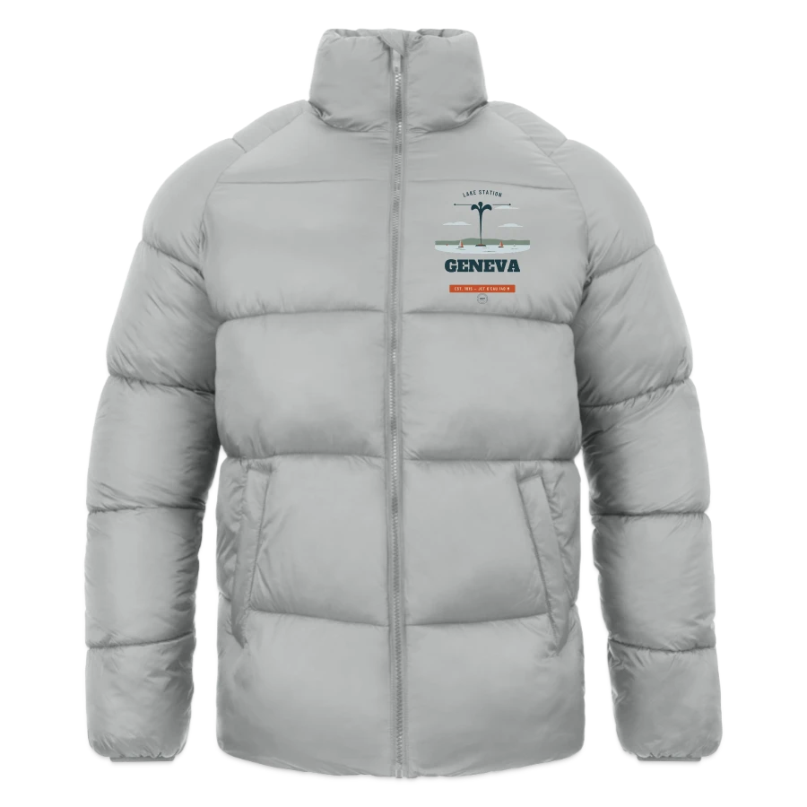 Geneva badge on a jako jacket puffy, light grey