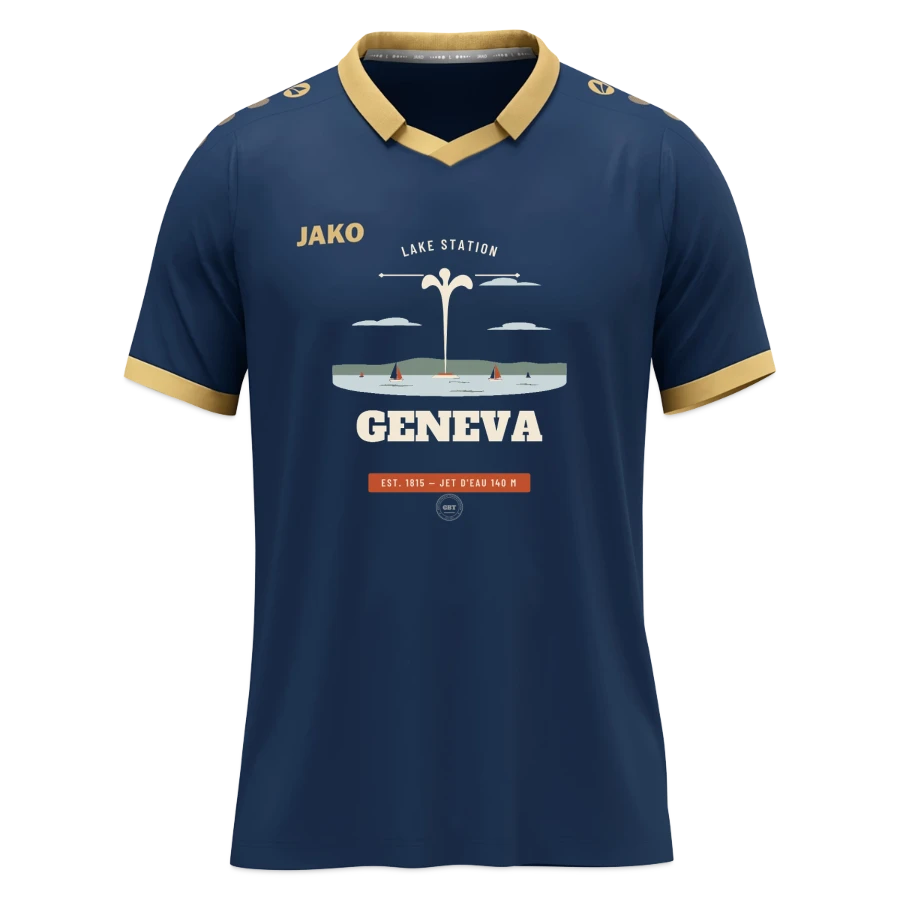 Geneva badge on a jako jersey glory, navy/gold