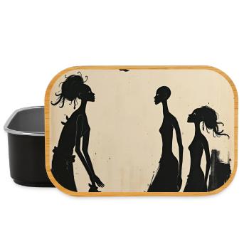 Feminine Silhouettes and Minimalist Bird - Lunch Box - black - Front