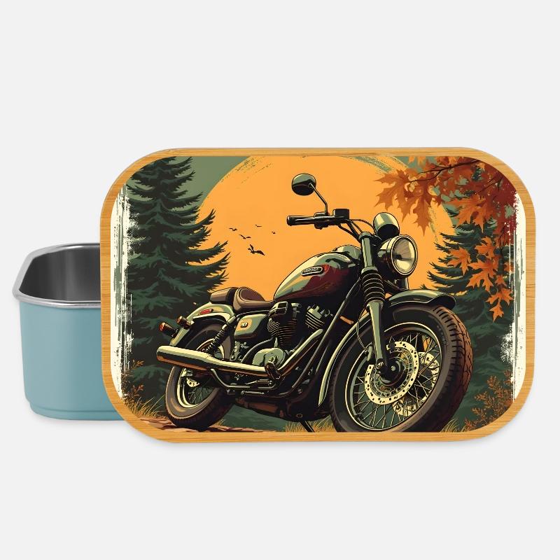 Motorcycle in Heritage Texture - Lunch Box - Hellblau