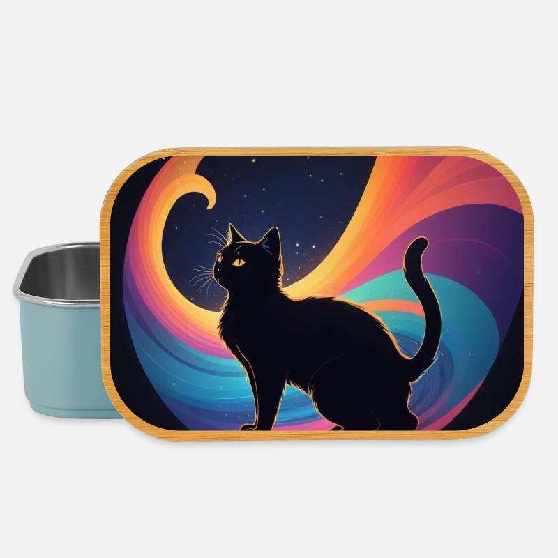 Schwarze Katze vor Regenbogenfarben - Lunch Box - Hellblau