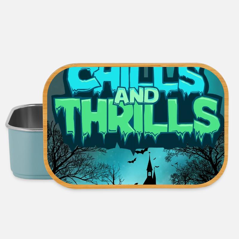 Dark creepy backdrop with lettering - Lunch Box - light blue