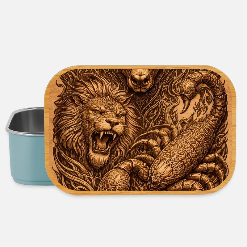 Estampe sur bois du Lion Taureau Scorpion - Boîte à goûter - bleu pâle