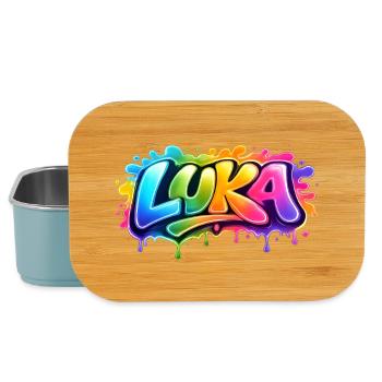 Graffiti LUKA Name Gift Ideal Printable - Lunch Box - light blue - Front