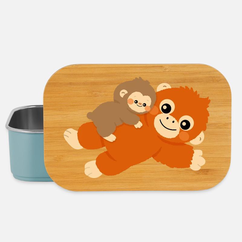 Baby Monkey and plushie - Lunch Box - light blue