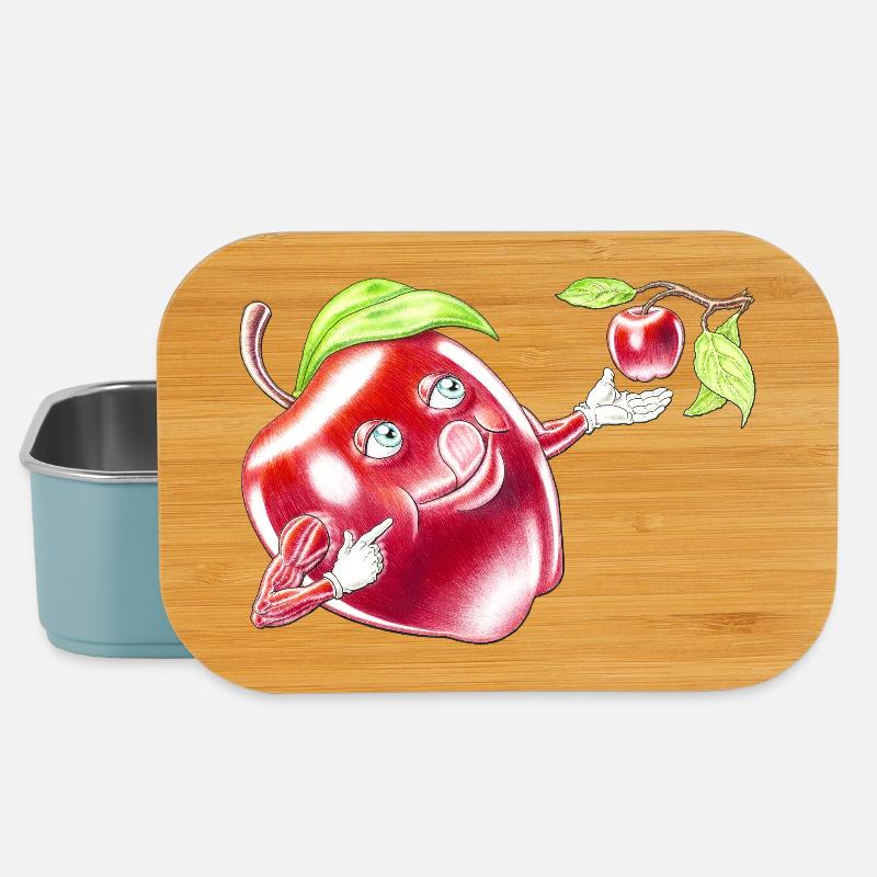 Funny Eat A Red Apple Fruit Cartoon Character - Lunch Box - light blue