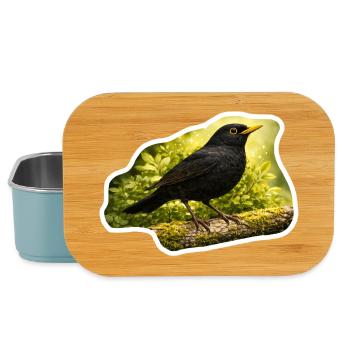 Blackbird on moss-covered branch - nature photo look - Lunch Box - light blue - Front