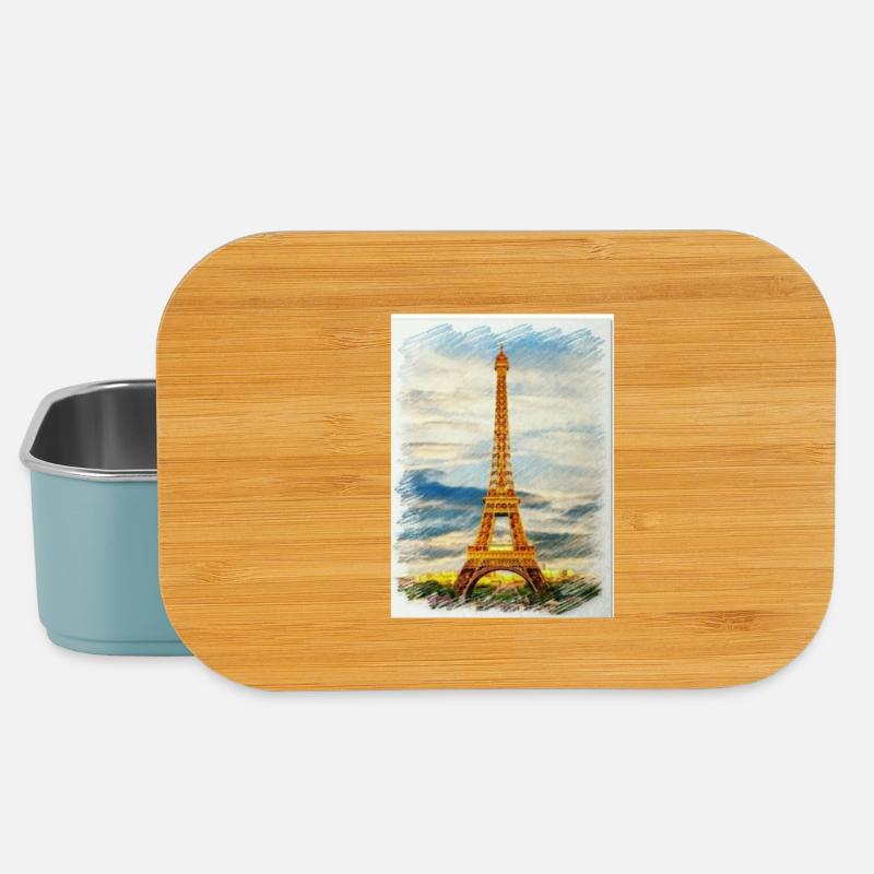 Watercolour Eiffel Tower Skyline Art - Lunch Box - light blue