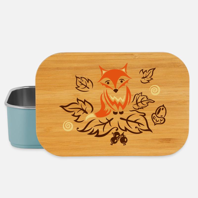 Petit renard avec des feuilles, l'automne. - Boîte à goûter - bleu pâle
