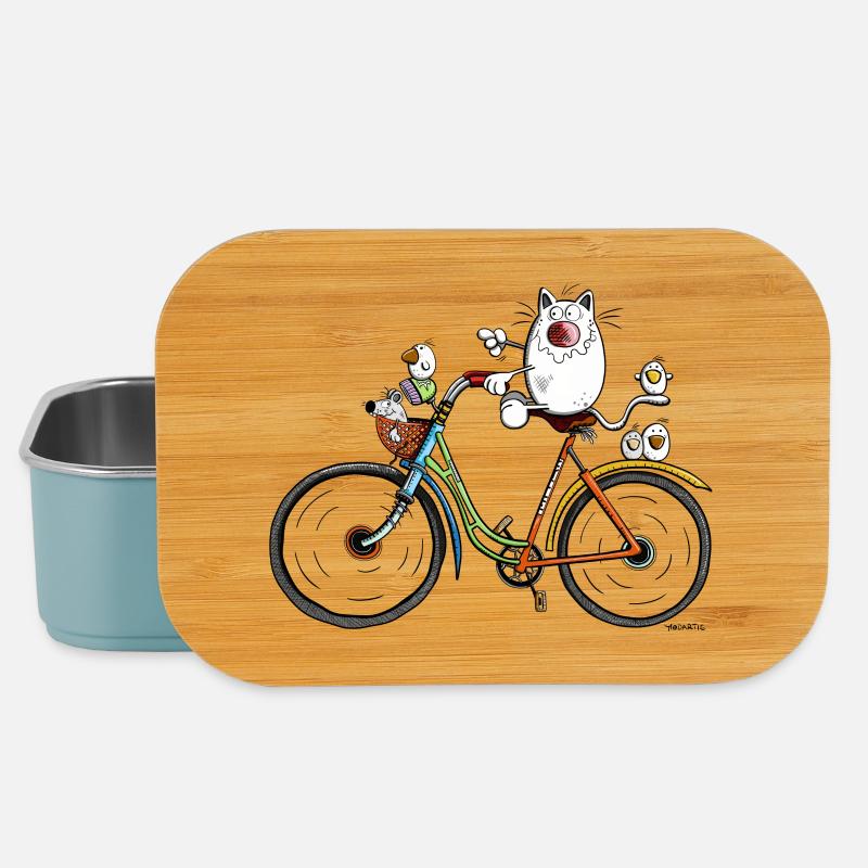 Chat à vélo - Boîte à goûter - bleu pâle
