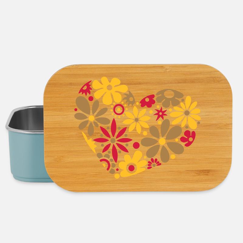 Großes Flower Power Herz, bunt - Lunch Box - Hellblau