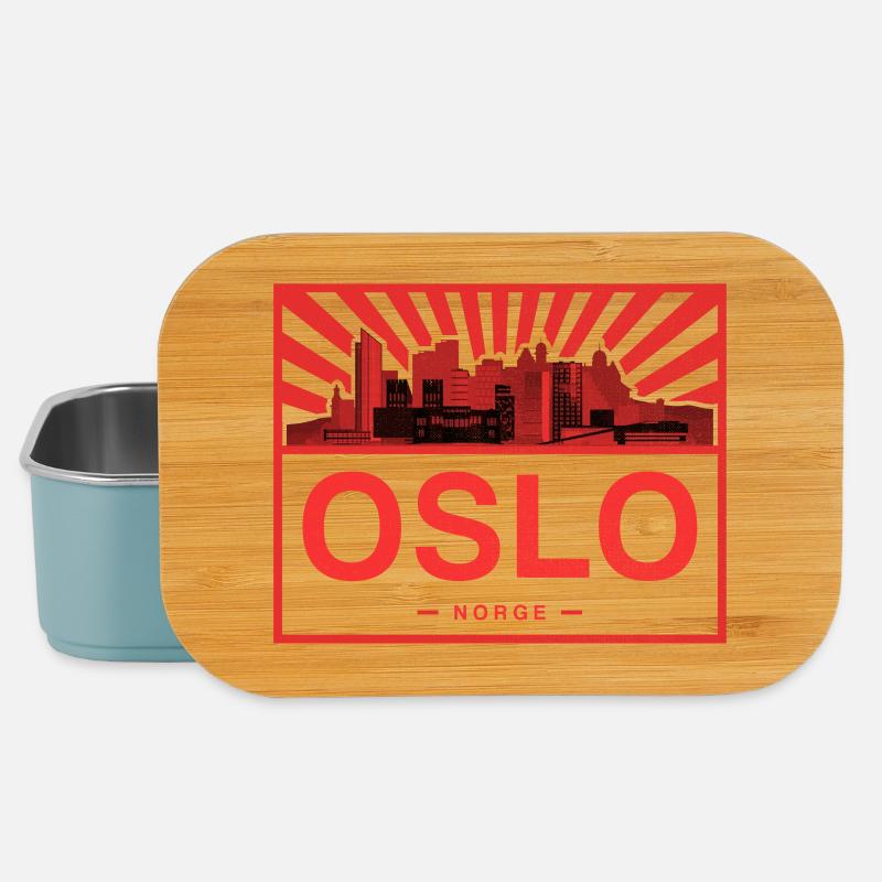 Oslo Skyline Rot Schwarz - Lunch Box - Hellblau