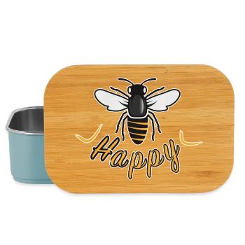 Happy bee with 'Happy' lettering - Lunch Box - light blue - Front