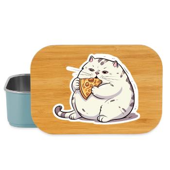 Fat round cat is only interested in pizza - Lunch Box - light blue - Front