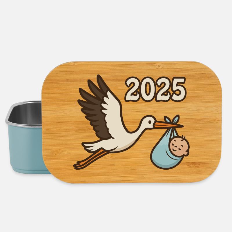 Cigogne avec enfant trouvé dans son bec 2025 - Boîte à goûter - bleu pâle