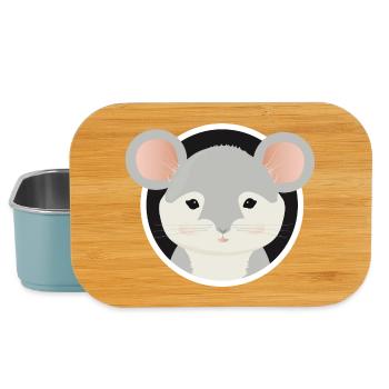 cute grey mouse looks out of the mouse hole - Lunch Box - light blue - Front