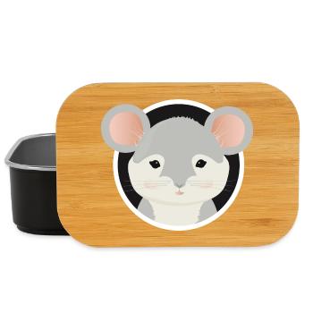 cute grey mouse looks out of the mouse hole - Lunch Box - black - Front
