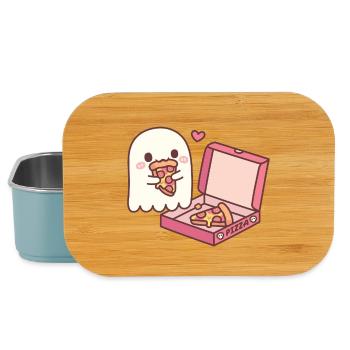 Fantôme mignon mangeant de la pizza drôle - Boîte à goûter - bleu pâle - Devant
