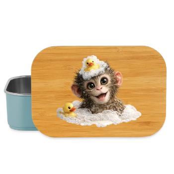 Bathing Time Monkey with Rubber Duck - Lunch Box - light blue - Front