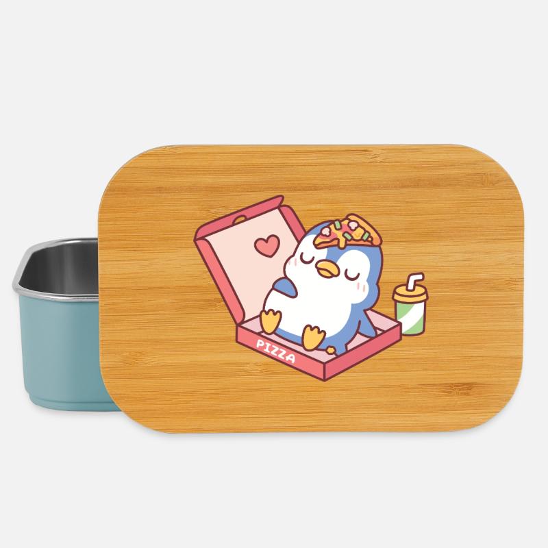 Süßer blauer Pinguin vom Pizzaessen lustig - Lunch Box - Hellblau