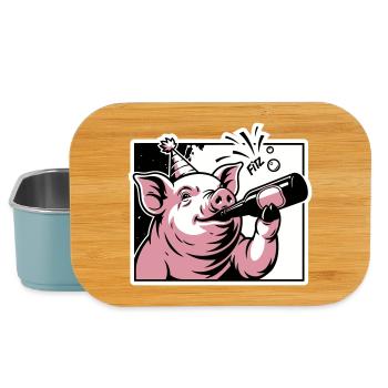 Piggy with Party and Celebration Bottle - Lunch Box - light blue - Front