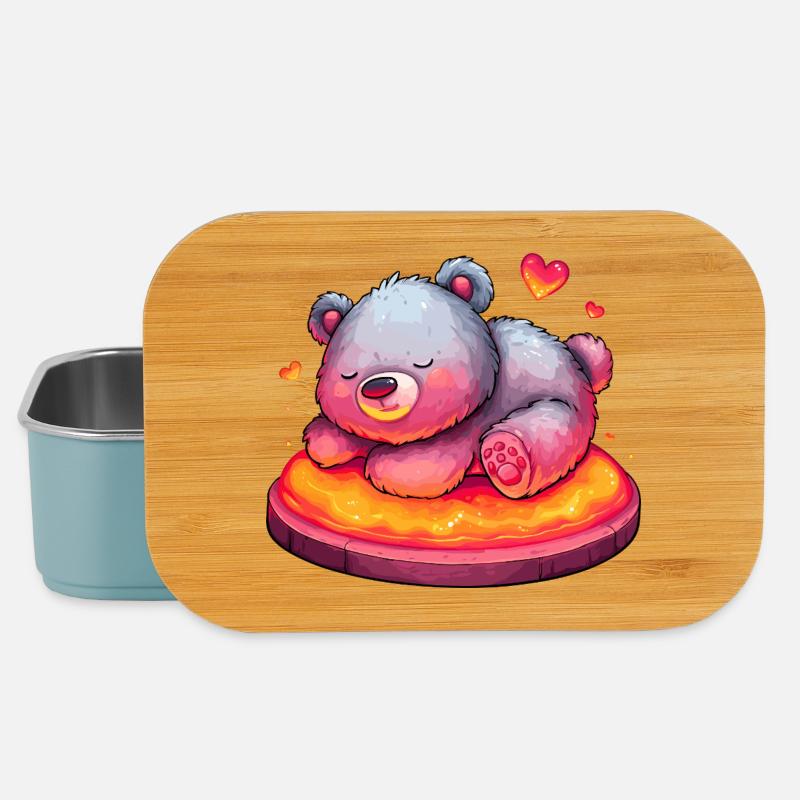 Cuddly bear on lava cake with hearts - Lunch Box - light blue