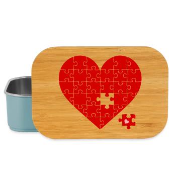 Cœur de puzzle rouge : - Boîte à goûter - bleu pâle - Devant