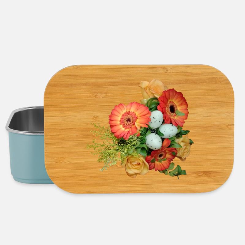 Blumenstrauß mit Ostereier Muster - Lunch Box - Hellblau