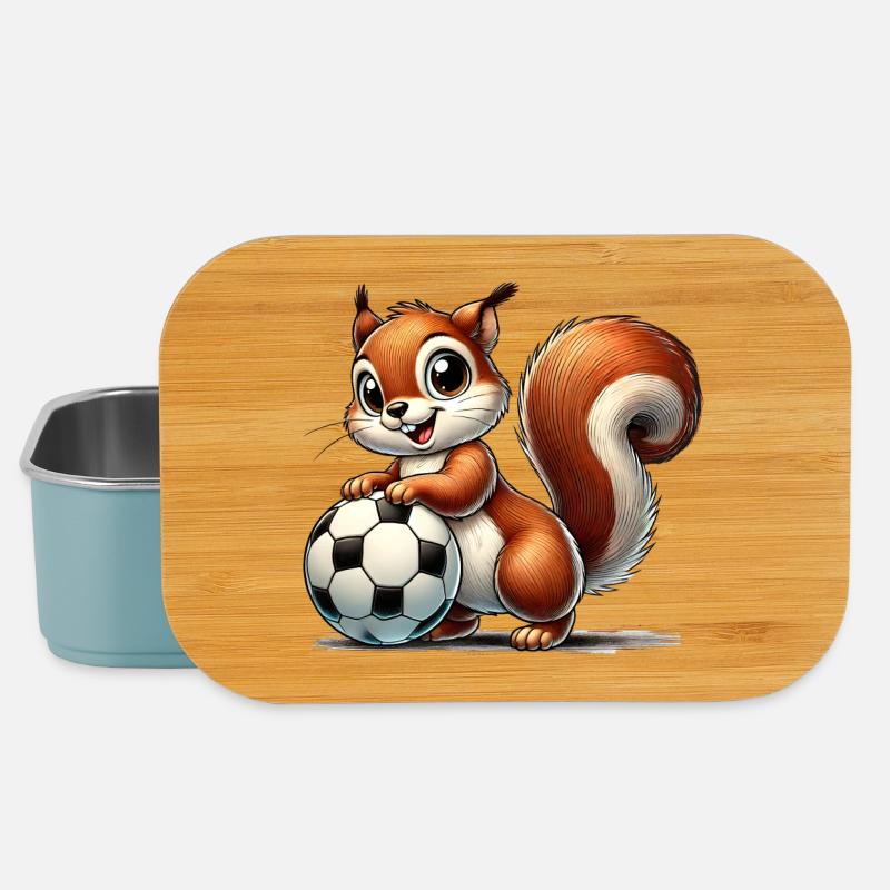 fröhliches Eichhörnchen, spielt Fußball - Lunch Box - Hellblau