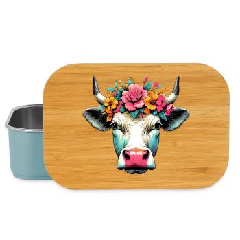 Vache avec des fleurs - Boîte à goûter - bleu pâle - Devant
