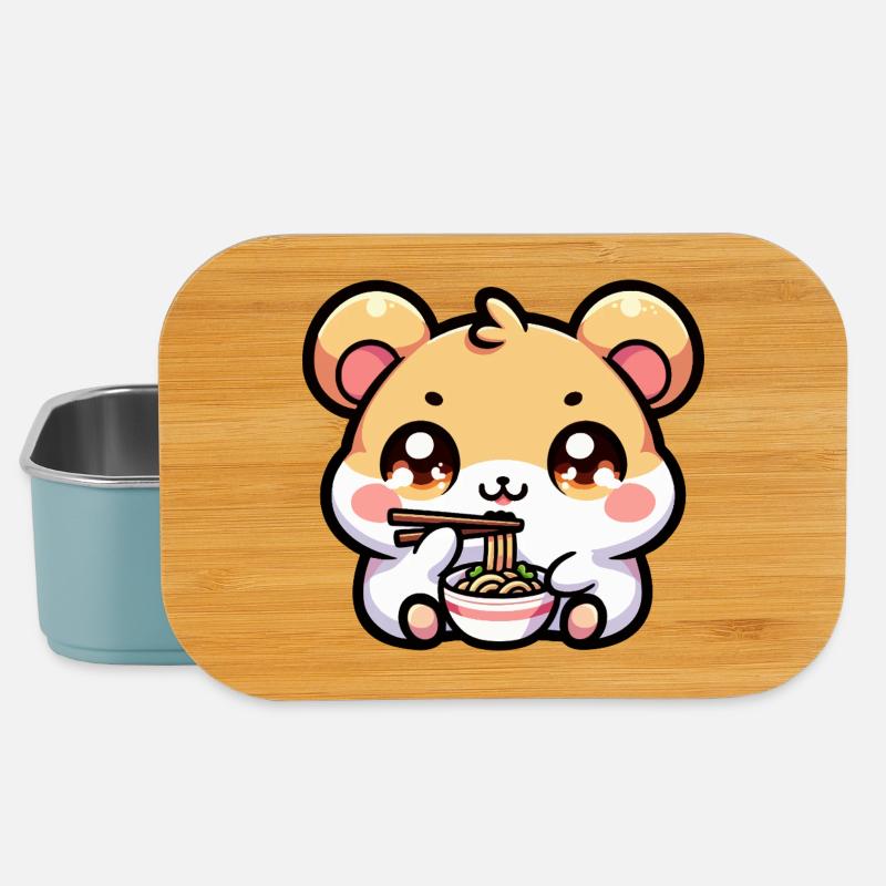 Kawaii hamster eats ramen - Lunch Box - light blue