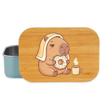 Capybara avec motif de beignet et cozy à café - Boîte à goûter - bleu pâle - Devant