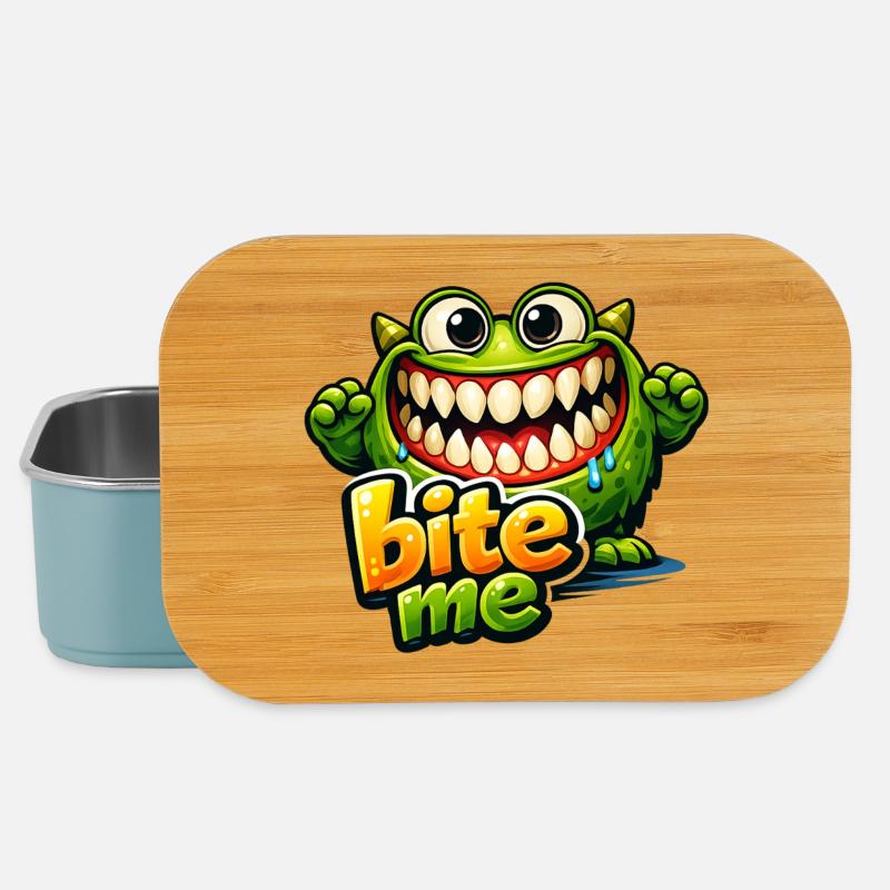 Dessin animé Monstre Drôle Vert BiteMe - Boîte à goûter - bleu pâle