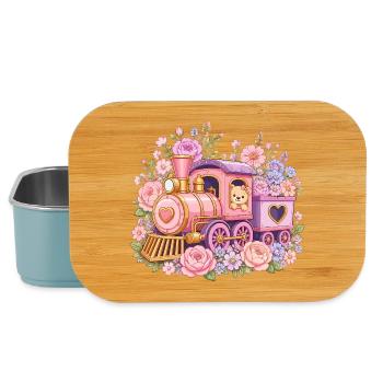 Locomotive rose câline avec des fleurs - Boîte à goûter - bleu pâle - Devant