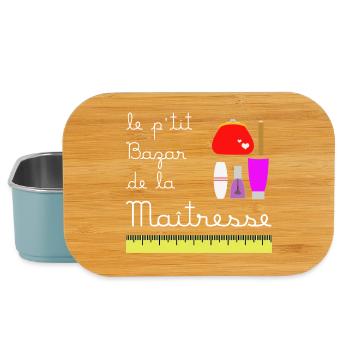 Le p'tit bazar de la Maîtresse (écrit blanc) - Boîte à goûter - bleu pâle - Devant