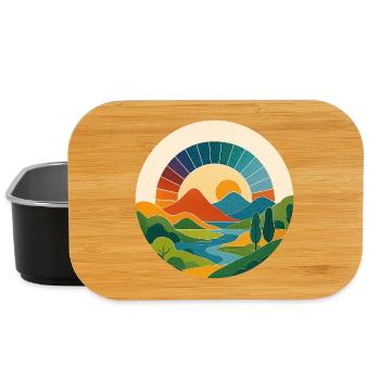 Retro Landscape – Colorful Sun Arch in a Circle - Lunch Box - black - Front