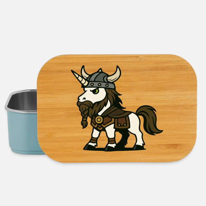Wikinger-Einhorn-Wächter mit gehörntem Helm und Zopf - Lunch Box - Hellblau