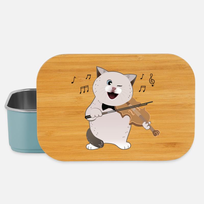 cute chubby cat playing violin - Lunch Box - light blue