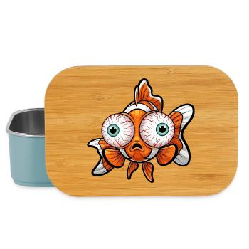 Dessin animé de petit poisson rouge mignon, grands yeux fatigués - Boîte à goûter - bleu pâle - Devant